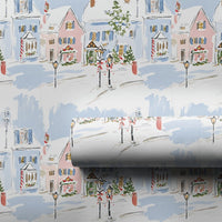Watercolor Christmas Town Gift Wrap, Snowy Village Wrapping Paper, Winter Scene Wrapping Paper, Comfy Holiday Present Paper Wrap Roll