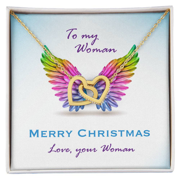 Romantic Two Heart Necklace, Interlocking Hearts Necklace, Cubic Zirconia Pendant Necklace, Anniversary Jewelry, Christmas Pr