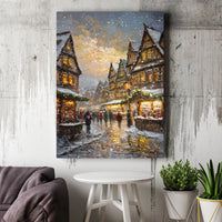 Snowy European Old Town Canvas Art, Christmas Market Canvas Print, Festive Winter Oil Painting Canvas, Comfy Holiday Wall Decor, Xmas Present