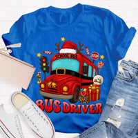 Santa Hat Holiday Bus T-Shirt, School Bus Driver Christmas Shirt, Humorous Xmas Transportation Staff Tee, Bus Driver Appreciation Present