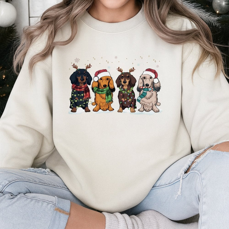 Holiday Wiener Dog Sweater, Dachshund Christmas Sweatshirt, Adorable Retro Animal Aesthetic Pullover, Festive Dog Mom Xmas Crewneck