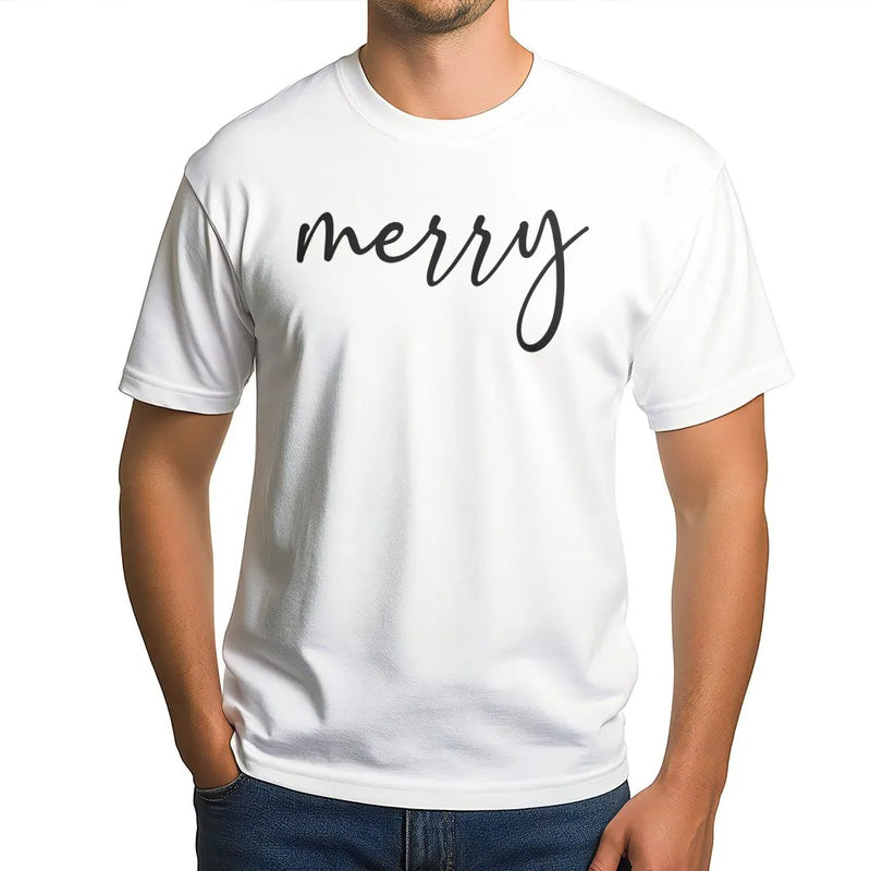 Cursive Script Holiday Typography Tee, Minimalist Merry Christmas T-Shirt, Adorable Simple Christmas Shirt, Winter Festive Outfit Present