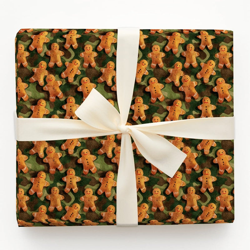 Camouflage Cookie Christmas Gift Wrap, Gingerbread Camo Wrapping Paper, Humorous Holiday Wrapping Paper, Military Pattern Gift Wrap Roll