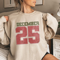 Retro Varsity Holiday Sweatshirt, December 25 Christmas Sweatshirt, Festive Winter Graphic Crewneck, Comfy Family Christmas Sweatshirt Present