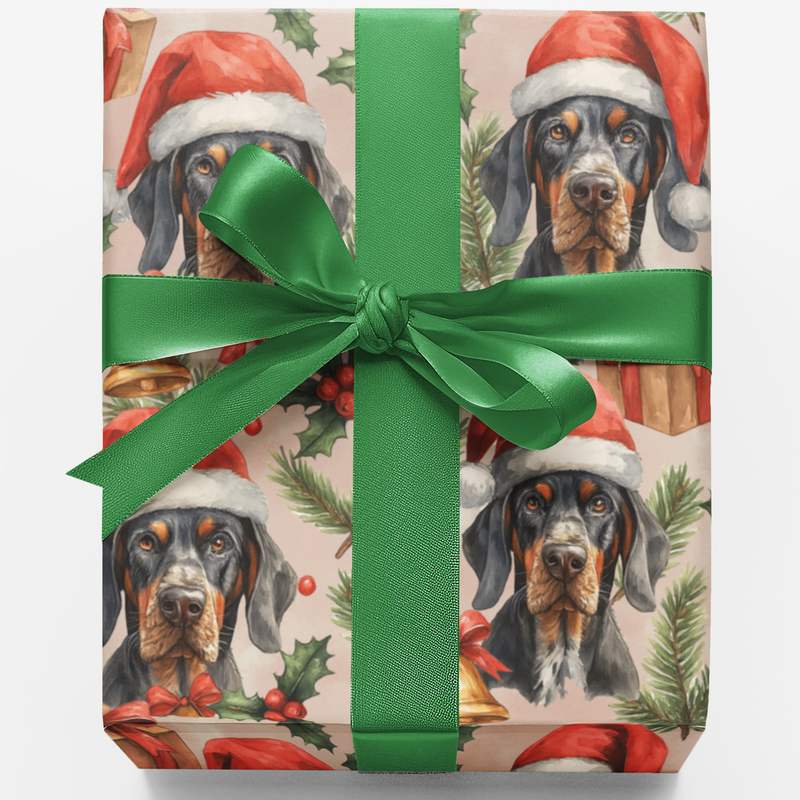 Winter Pine Dog Gift Wrap, Bluetick Coonhound Wrapping Paper, Coonhound Christmas Wrapping Paper, Rustic Holiday Gift Wrap for Dog Lovers