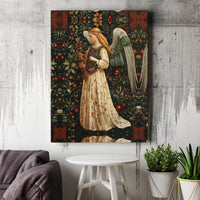 Arts and Crafts Foliage Canvas Print, Christmas Angel Canvas Art, Vintage Holiday Angel Wall Art, Festive Botanical Canvas Wall Decor Present