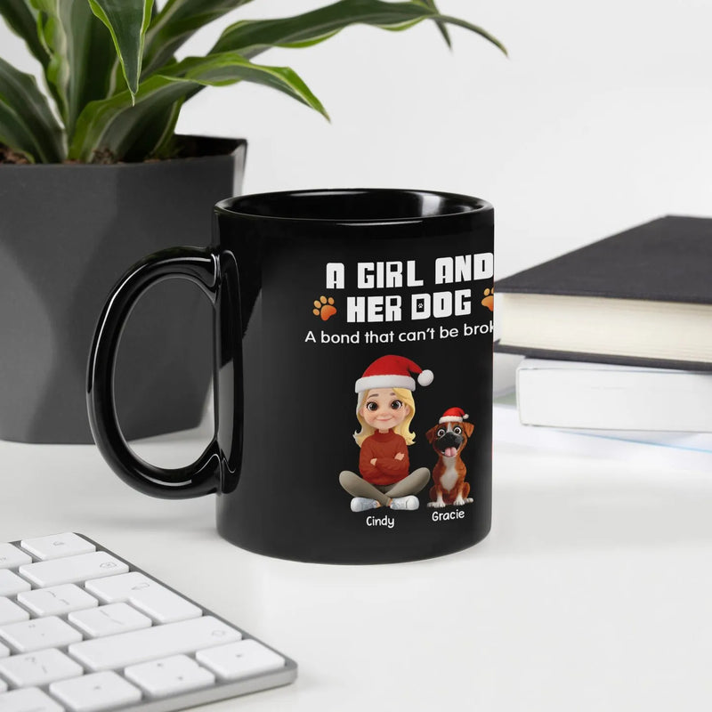 A Girl and Her Dog Holiday Coffee Mug, Dog Lover Christmas Mug, Glossy Winter Xmas Mug, Adorable Festive Dog Mom Drinkware Cup Present