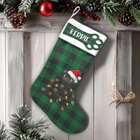 Green Plaid Cat Holiday Stocking, Personalized Black Cat Christmas Stocking, Custom Pet Christmas Stocking, Velboa Kitten Xmas Stocking