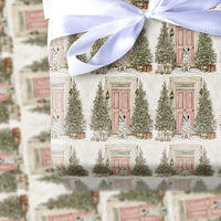 Pink Door Watercolor Dog Gift Wrap, Dalmatian Christmas Wrapping Paper, Dalmatian Holiday Wrapping Paper, Festive Winter Present Wrap
