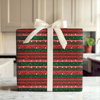 Christmas Stripe Gift Wrap, Red Green Striped Snowflake Wrapping Paper, Traditional Holiday Wrapping Paper, Winter Present Gift Wrap Roll