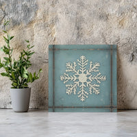 Rustic Textured Winter Painting Canvas Print, Snowflake Square Canvas Wall Art, Farmhouse Christmas Canvas Decor, Holiday Wall Art Present