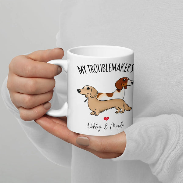 Adorable My Troublemakers Wiener Dog Ceramic Mug, Dachshund Coffee Mug, Pet Parent Tea Cup, Dog Mom Dachshund Lover Christmas