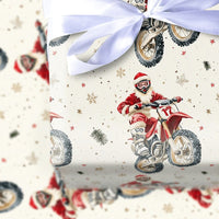 Dirt Bike Christmas Gift Wrap, Motocross Santa Wrapping Paper, Extreme Biker Holiday Wrapping Paper, Motorcycle Xmas Gift Wrap Paper Roll