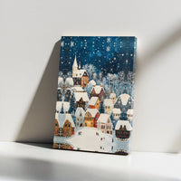Snowy Winter Night Town Scene Canvas Print, Christmas Village Canvas Wall Art, Festive Holiday Canvas Decor, Comfy Winter Town Canvas Art
