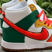 High Top Sneakers, Orange White Green Colorway, Lace Up Design, Casual Gift for Sneaker Fans
