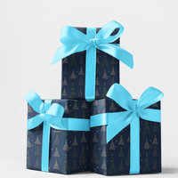 Winter Holiday Gift Wrap, Navy Blue Christmas Tree Wrapping Paper, Elegant Pine Tree Wrapping Paper, Festive Christmas Present Wrap Roll