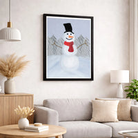 Whimsical Winter Forest Canvas, Snowman Wall Art Print, Holiday Snowman Canvas Wall Art, Christmas Season Wall Decor, Winter Present
