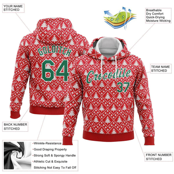 3D Knit Pattern Print Holiday Pullover Sweatshirt, Custom Personalized Christmas Sweater Hoodie, Ugly Xmas Sports Hooded Swea