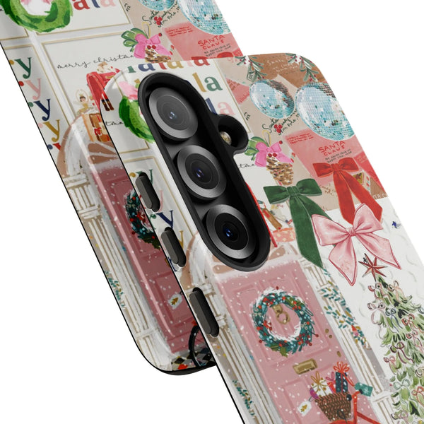 Holiday Snowflake Tough Phone Case, Christmas Santa Reindeer Phone Case, Dual-Layer Winter Phone Case, Festive Xmas Phone Cov