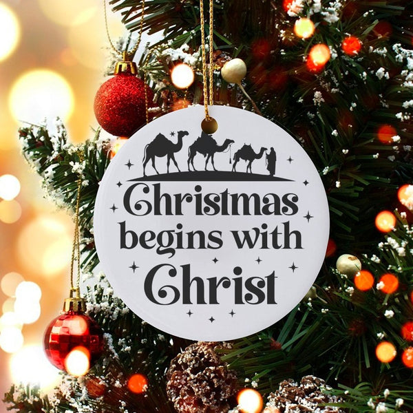 Three Wise Men Nativity Ornament, Christmas Begins with Christ Ornament, Religious Ceramic Tree Ornament, Christian Faith Hol