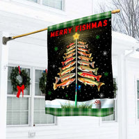 Fishing Christmas Tree Holiday Flag, Merry Fishmas Garden Flag, Double-Sided Fisherman Xmas Flag, Angler Outdoor Lawn Banner Decor