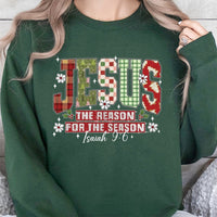 Christian Plaid Christmas Sweatshirt, Jesus the Reason for the Season Sweatshirt, Faith Holiday Crewneck, Religious Xmas Sweater