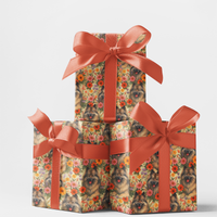 Floral Dog Lover Wrapping Paper, Keeshond Dog Wrapping Paper, Adorable Fluffy Puppy Birthday Gift Wrap, Christmas Dog Present Gift Wrap