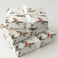 Watercolor Santa Hat Bird Holiday Gift Wrap, Winter Birds Christmas Wrapping Paper, Pine and Holly Wrapping Paper, Festive Holiday Gift Wrap