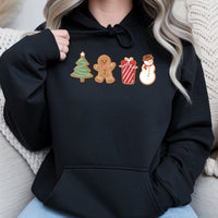 Adorable Holiday Cookie Graphic Hoodie, Christmas Gingerbread Hoodie, Festive Gingerbread Man Hooded Sweatshirt, Comfy Winter Pullover Hoodie