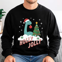 Adorable Festive Dino Holiday Crewneck, Holly Jolly Dinosaur Christmas Sweatshirt, Retro Xmas Dinosaur Pullover, Winter Sweater