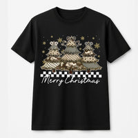 Checkerboard Christmas Shirt, Camo Christmas Tree T-Shirt, Coquette Tree Graphic Tee, Festive Christmas T-Shirt, Holiday Party Present for Her