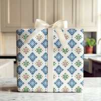 Nordic Folk Art Gift Wrap, Scandinavian Snowflake Wrapping Paper, Winter Holiday Wrapping Paper, Blue Christmas Gift Wrap Paper Roll