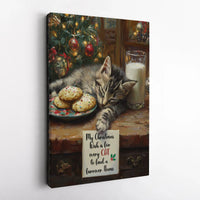 My Christmas Wish Quote Canvas, Sleeping Kitten Christmas Canvas Art, Adorable Cat Holiday Wall Art, Kitten Canvas Print, Cat Lover Xmas Present