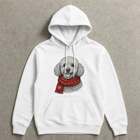 Festive Dog Scarf Sweatshirt, Poodle Christmas Hoodie, Adorable Puppy Winter Hooded Pullover, Retro Holiday Dog Lover Hoodie, Poodle Mom Present
