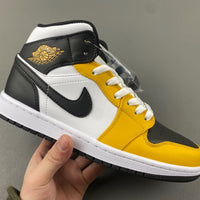 Mid Top Sneakers, White Black Yellow Colorway, Lace Up Design, Casual Gift for Sneaker Fans