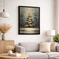 Snowy Winter Forest Canvas Print, Glowing Christmas Tree Canvas Art, Holiday Landscape Wall Art, Xmas Tree Canvas Decor, Comfy Winter Present