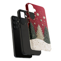 Snowy Pine Forest Red Phone Case, Christmas Winter Phone Case Samsung Galaxy, Holiday Trees Tough Phone Cover, Festive Xmas Present for Her