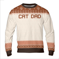 Festive Paw Print Fair Isle Sweater, Cat Dad Ugly Christmas Sweater, Humorous Cat Lover Holiday Sweatshirt, Pet Owner Xmas Present Crewneck