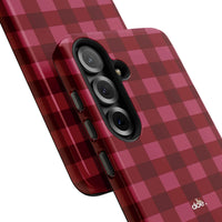 Holiday Checkered Pattern Phone Case, Red Buffalo Plaid Samsung Case, Dual Layer Tough Cover, Winter Christmas Galaxy Phone Case