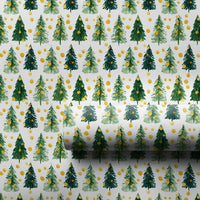Green Pine Trees Gift Wrap, Watercolor Christmas Tree Wrapping Paper, Gold Dots Holiday Wrapping Paper, Winter Seasonal Present Paper