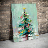 Colorful Painted Holiday Print, Abstract Christmas Tree Canvas Wall Art, Festive Seasonal Poster