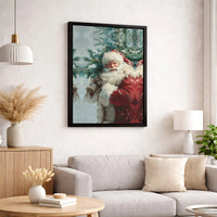 Snowy Christmas Tree Canvas Print, Vintage Santa Claus Canvas Wall Art, Retro Santa Wall Decor, Holiday Canvas, Christmas Present