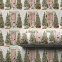 Pink Door Watercolor Dog Gift Wrap, Dalmatian Christmas Wrapping Paper, Dalmatian Holiday Wrapping Paper, Festive Winter Present Wrap