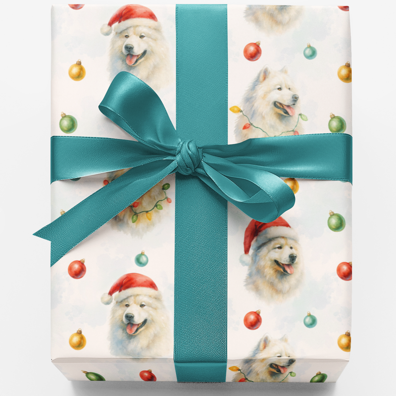Santa Dog Holiday Gift Wrap, Samoyed Christmas Wrapping Paper, Adorable Samoyed Dog Wrapping Paper, Festive Dog Lover Christmas Present Packaging