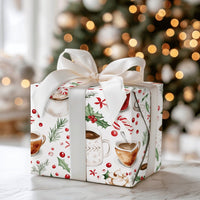 Watercolor Mug Candy Cane Gift Wrap, Hot Cocoa Christmas Wrapping Paper, Comfy Winter Holiday Wrapping Paper, Festive Gift Wrap Roll