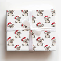 Santa Hat Animal Gift Wrap, Adorable Koala Christmas Wrapping Paper, Australian Koala Wrapping Paper Roll, Holiday Wrapping Paper