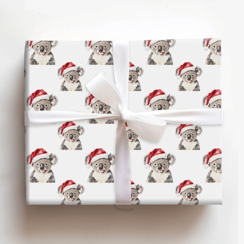 Santa Hat Animal Gift Wrap, Adorable Koala Christmas Wrapping Paper, Australian Koala Wrapping Paper Roll, Holiday Wrapping Paper