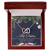 Couple Heart Pendant, Our First Christmas Interlocking Hearts Necklace, Romantic Christmas Present for Wife or Girlfriend, Double Heart Jewelry