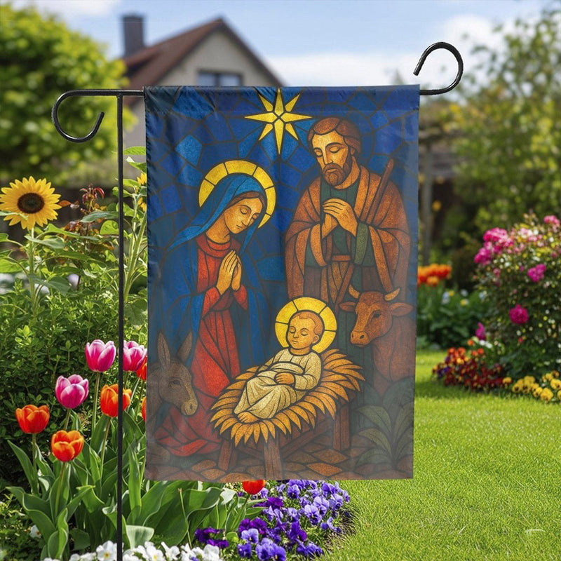 Holy Family Christmas Garden Flag, Stained Glass Nativity Garden Flag, Religious Holiday Yard Flag, Christian Outdoor Flag, Xmas Home Present