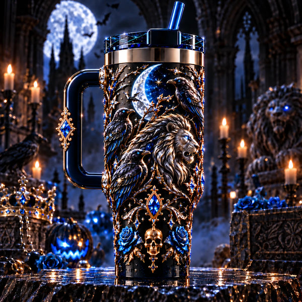 Moonlit Regalia - Gothic Lion and Raven Tumbler - main